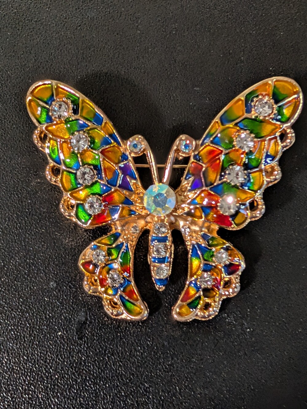 Gold-Tone Multicolor Butterfly Brooch with Crystals